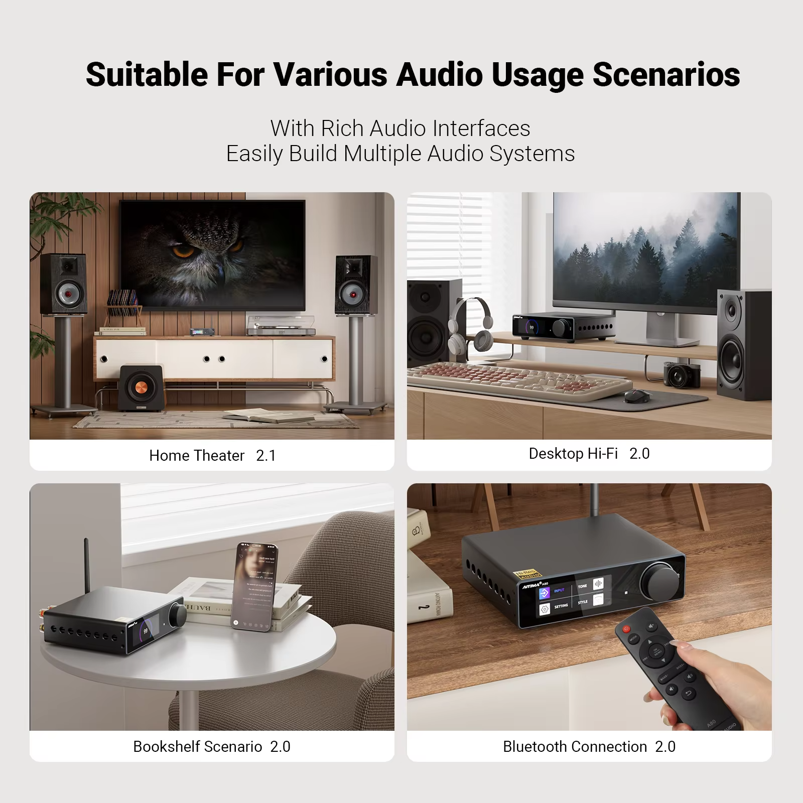 AIYIMA A80 Upgraded TPA3255 DAC Bluetooth PFFB Stereo Power Amplifier 300Wx2 Class D HiRes Digital Amp RCA TRS OPT COA USB Input view 3