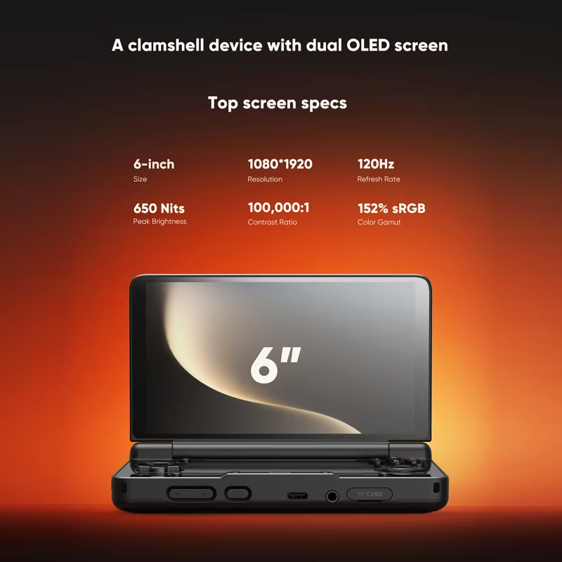 AYN Thor Android Handheld Dual Screen Clamshell 6'' AMOLED Screen 1080p Gaming Entertainment Device