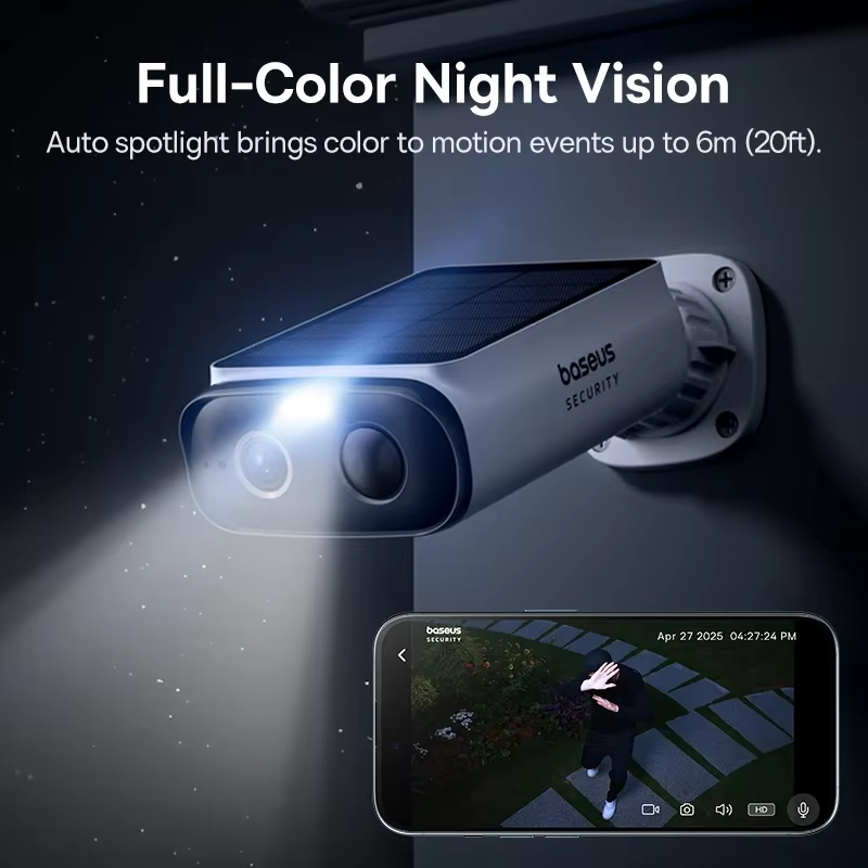 Baseus S1 Lite Solar Security Camera — Wireless Outdoor, 2K, 135° FOV, IP67
