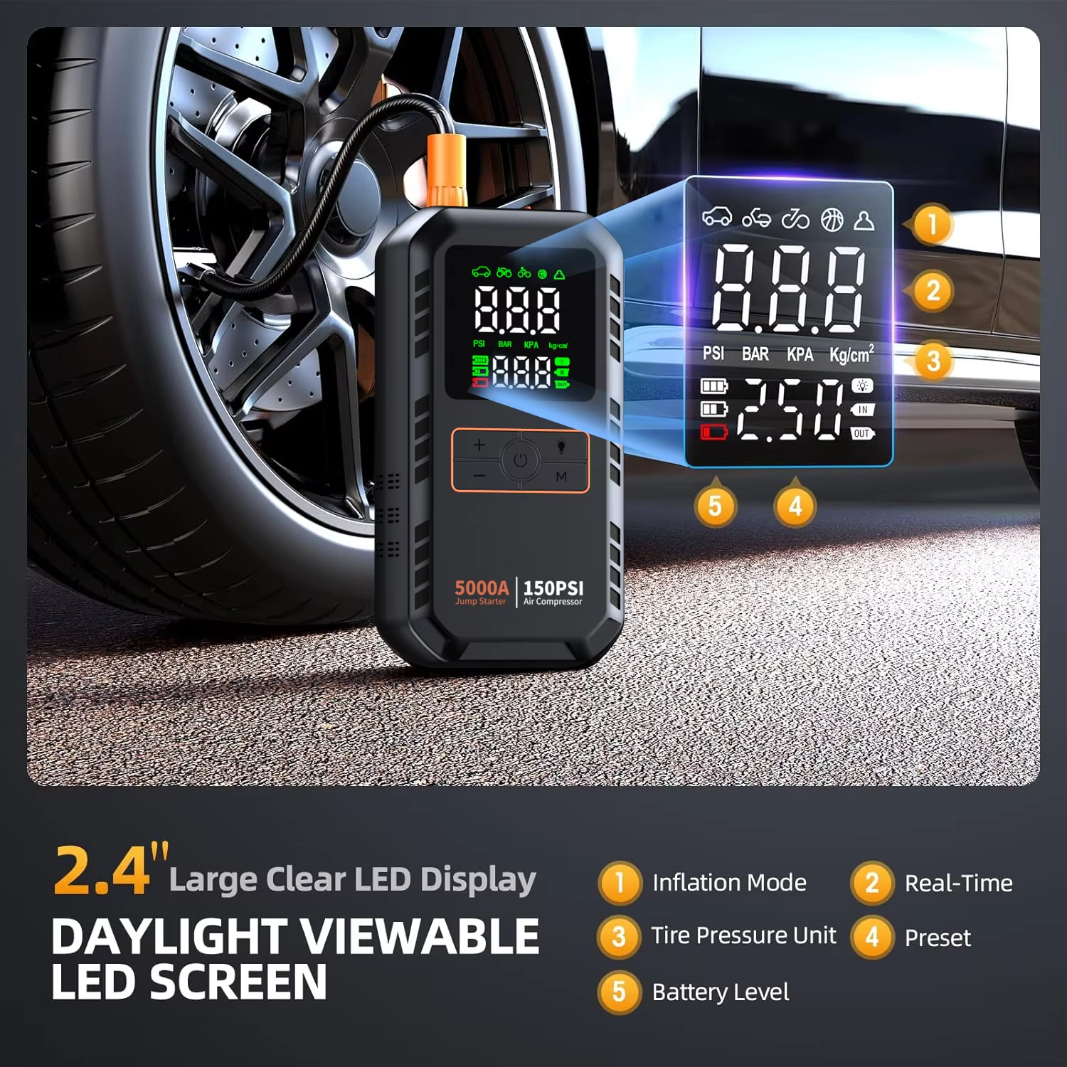 4-in-1 Car Jump Starter with Air Compressor view 2