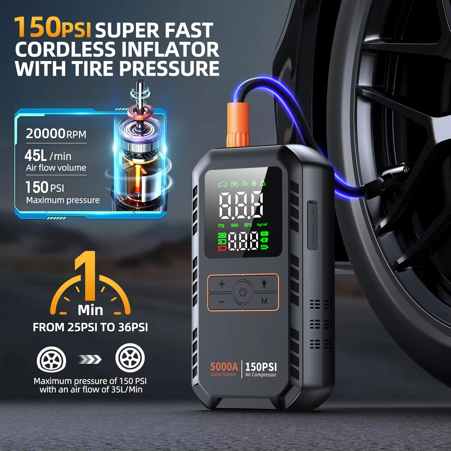 4-in-1 Car Jump Starter with Air Compressor view 3