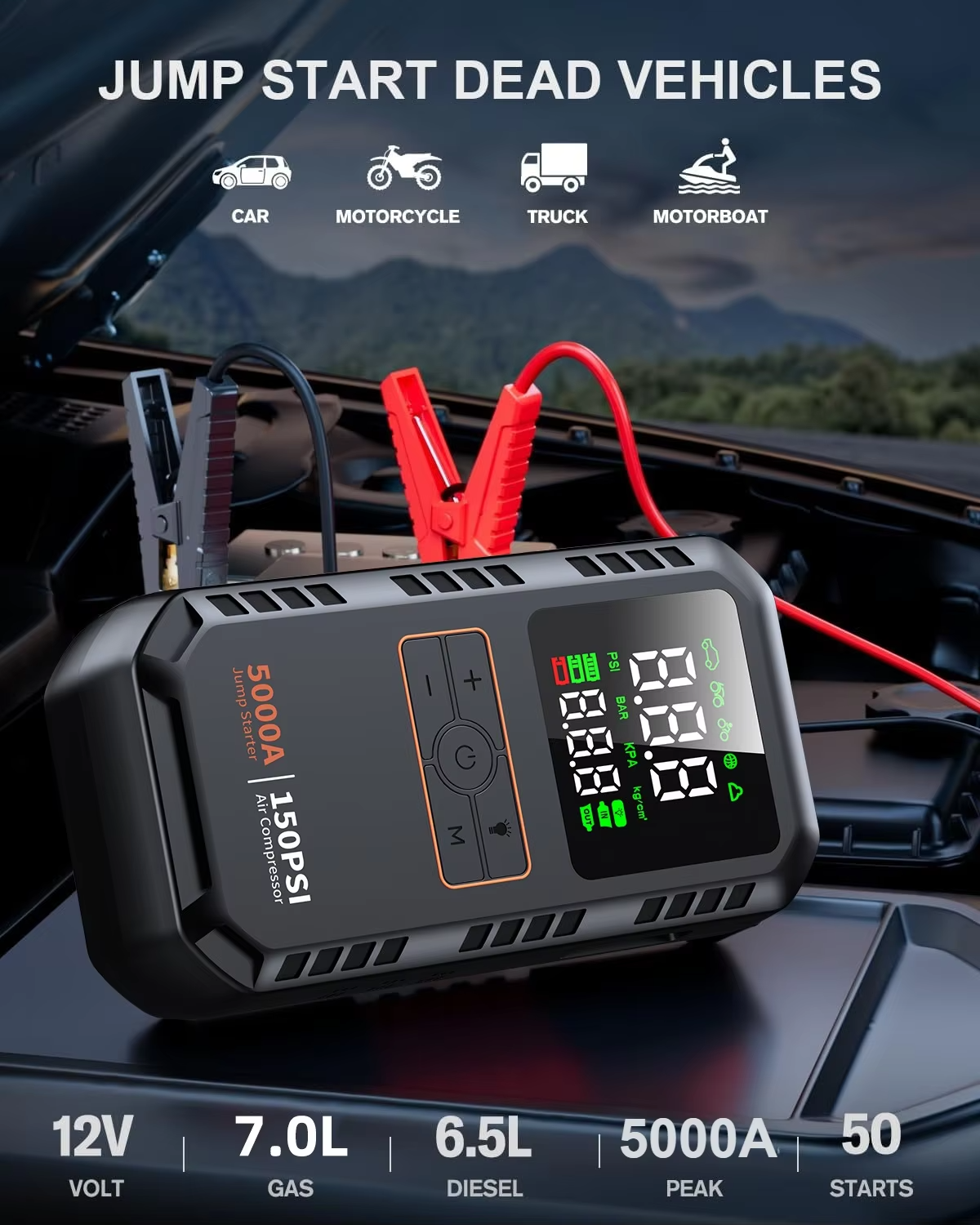 4-in-1 Car Jump Starter with Air Compressor view 5
