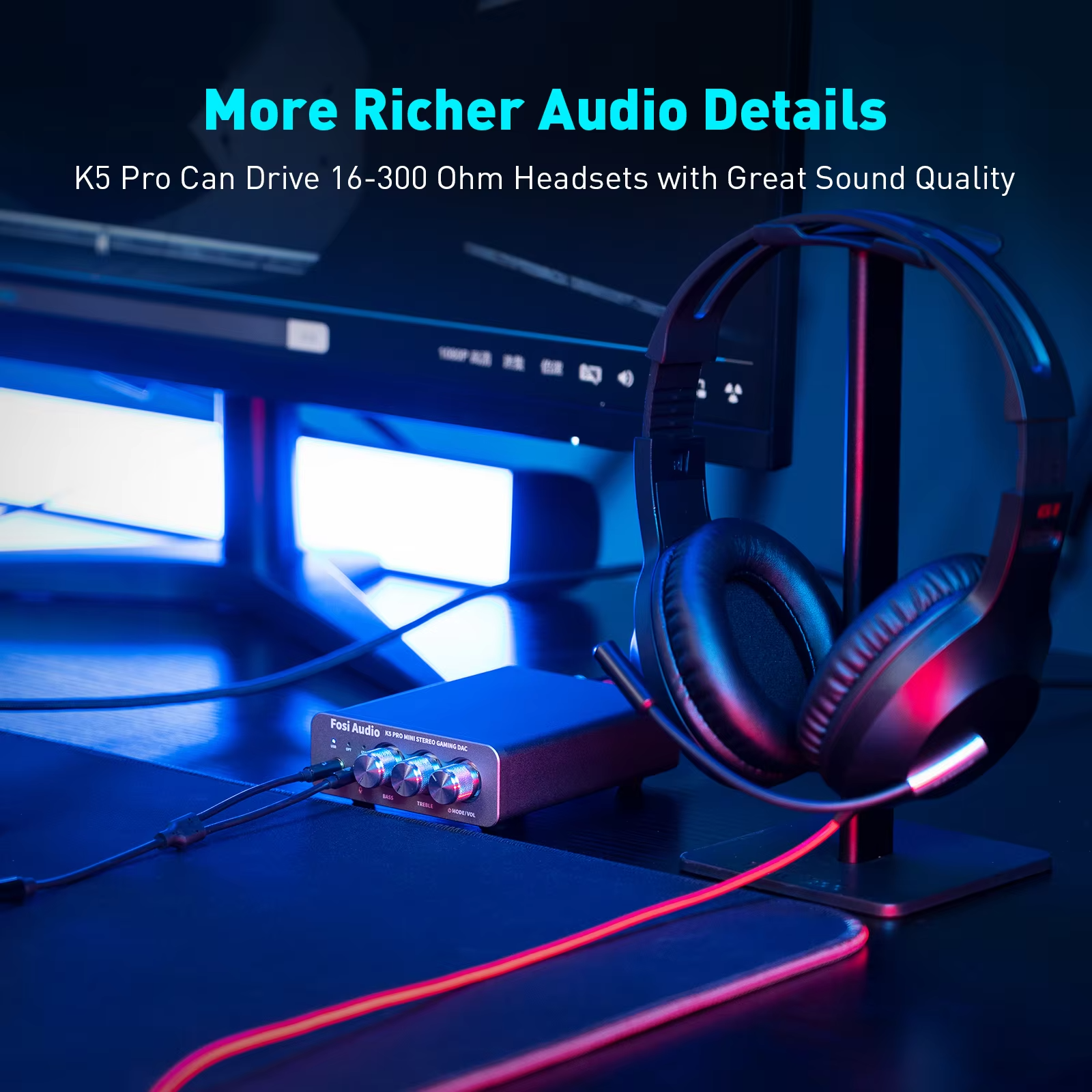 Fosi Audio K5 Pro Gaming DAC/Amp view 5