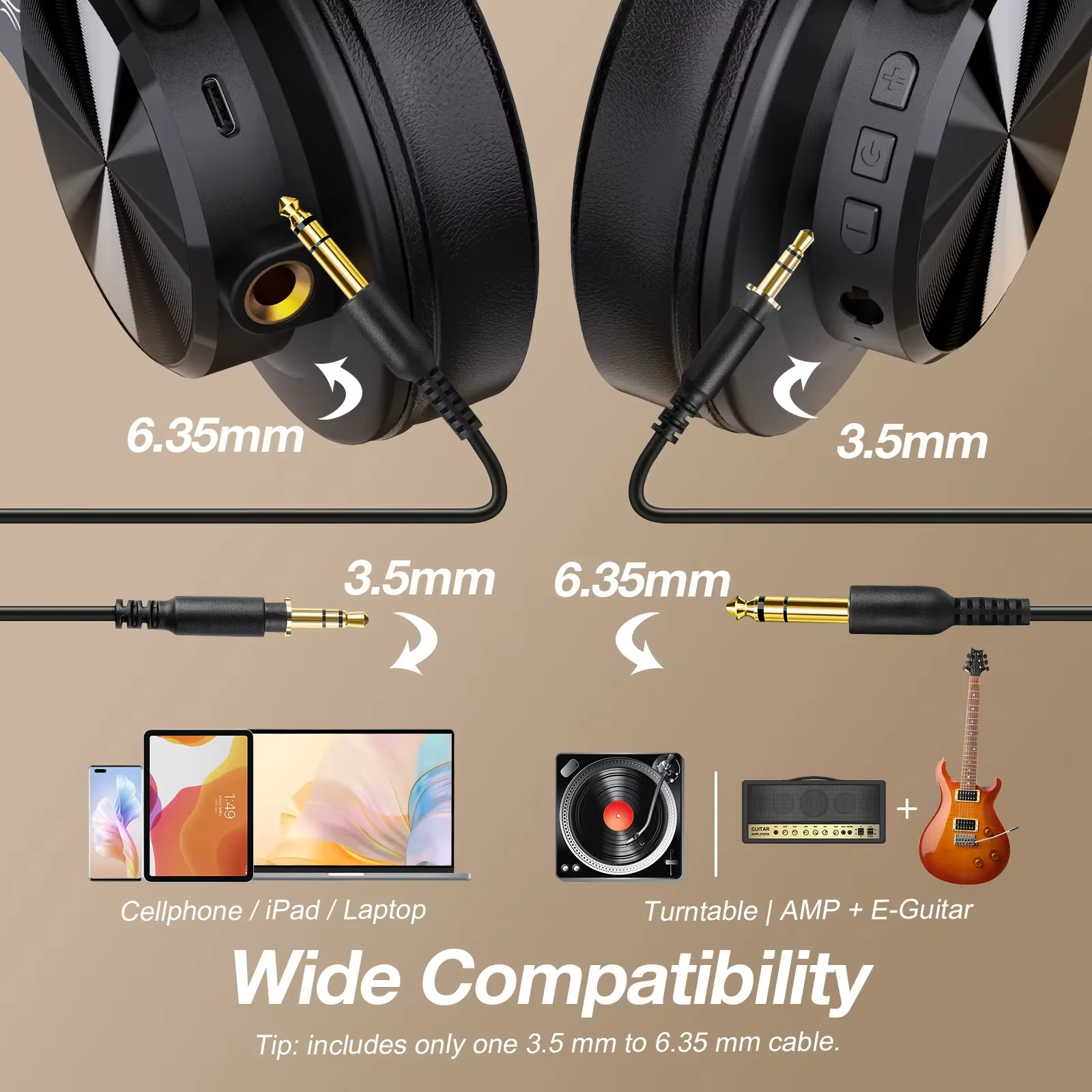 Oneodio Fusion A70 Headphones โ Hi-Res BT, 72H, Over-Ear Studio Monitor view 3