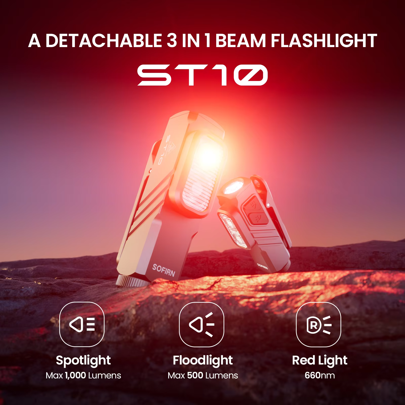 SOFIRN ST10 Mini Flashlight — 1000LM, USB-C 14500, Red Light, Magnetic Tail