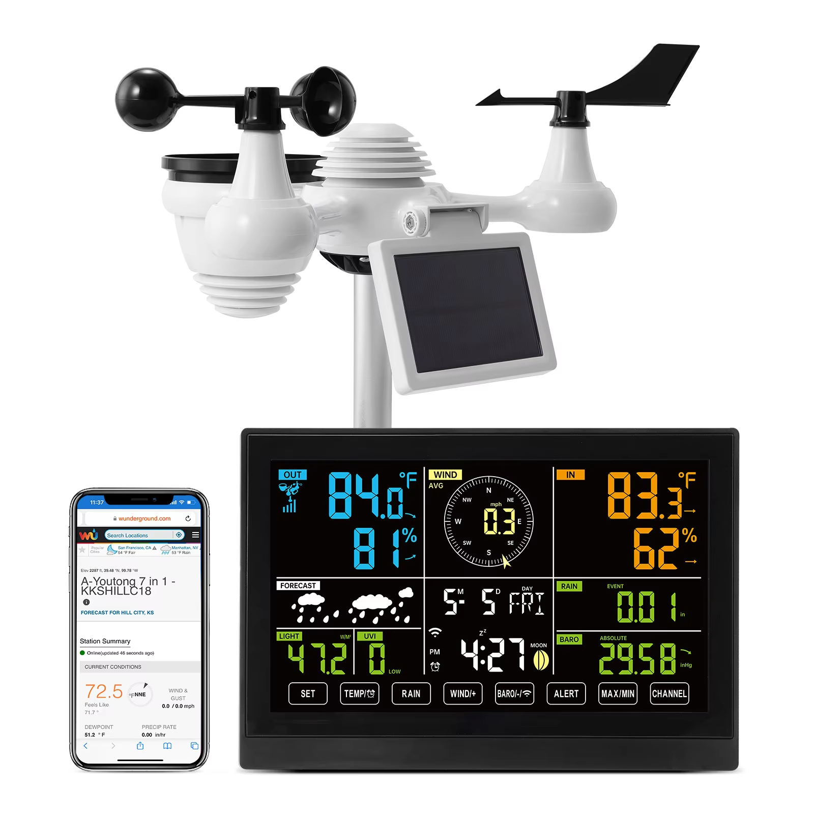 SucceBuy 7-in-1 Wi-Fi Weather Station โ 7.5-inch Color Display + Solar Wireless Sensor view 2