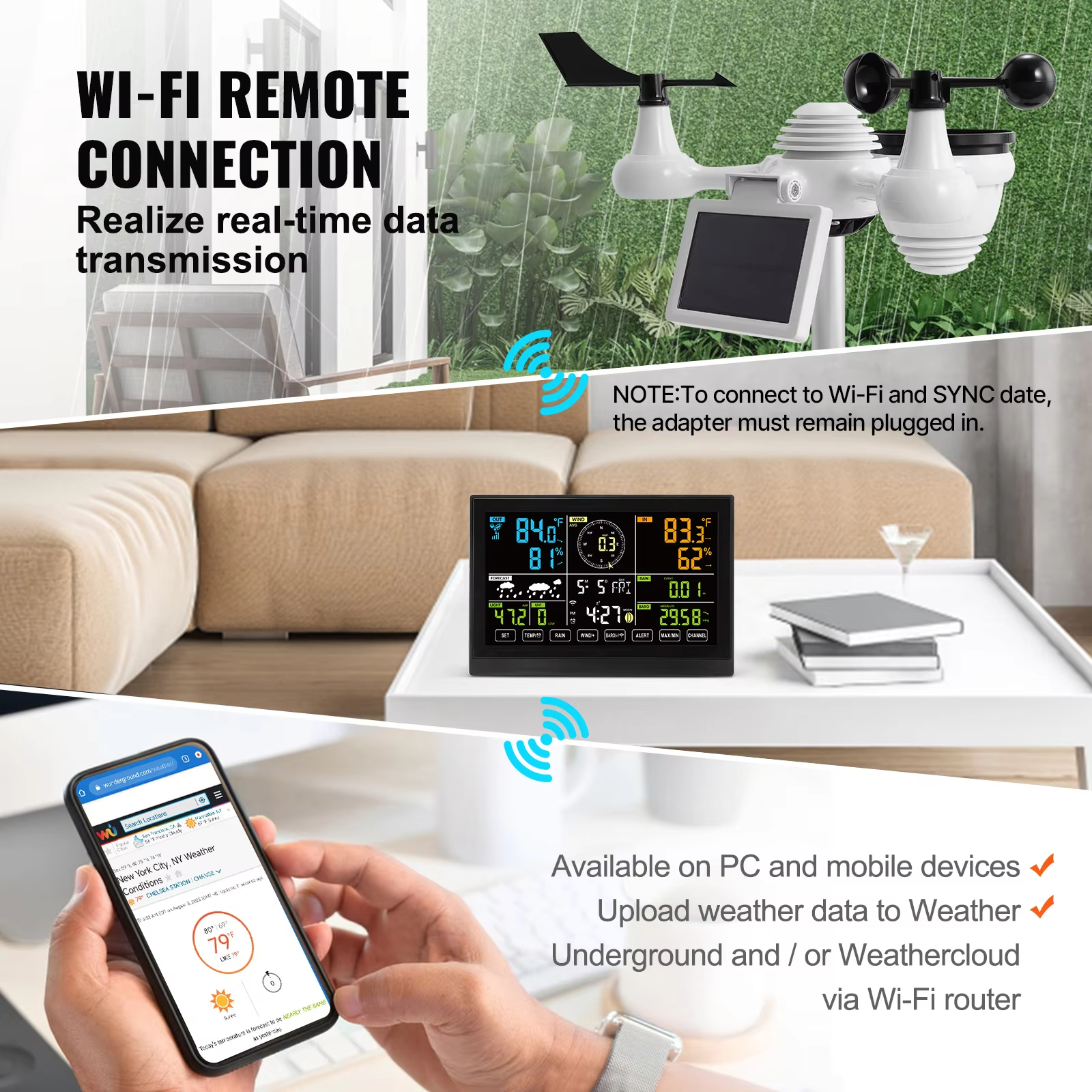 SucceBuy 7-in-1 Wi-Fi Weather Station โ 7.5-inch Color Display + Solar Wireless Sensor view 4